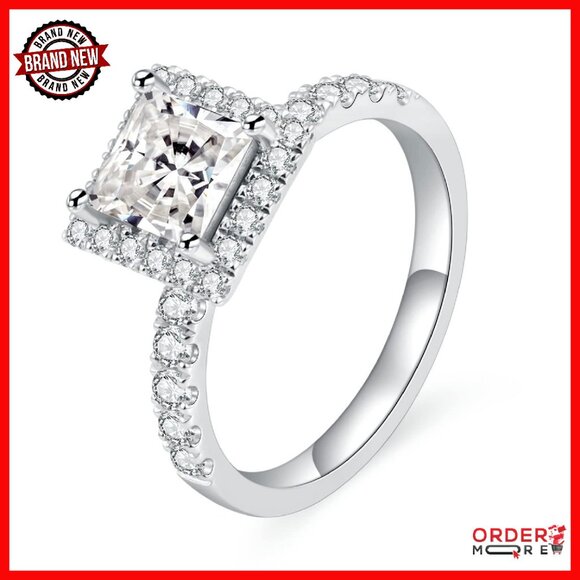 2ct Princess Cut Moissanite Engagement Ring Size 8 Sterling Silver